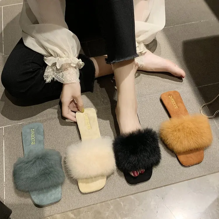 

Womens shoes winter slippers fashion casual Fur Solid Plush Faux Fur