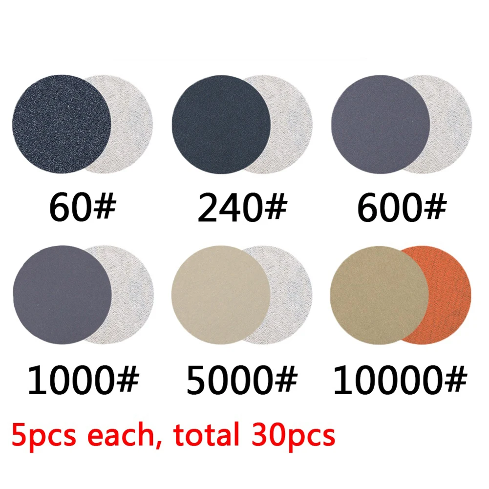 30 шт 2 дюймовые наждачные круги 50 мм Влажная и сухая наждачная бумага 60-10000 Грит