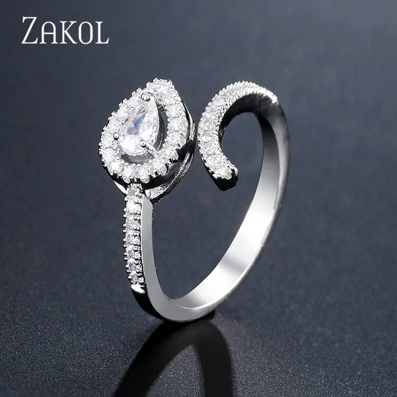 White Gold Color ZAKOL Stack Skinny Micro Pave CZ кубический цирконий Кольца для женщин модные обручальные свадебные вечерние ювелирные изделия подарок FSRP2129 - Цвет основного камня: White Gold Color