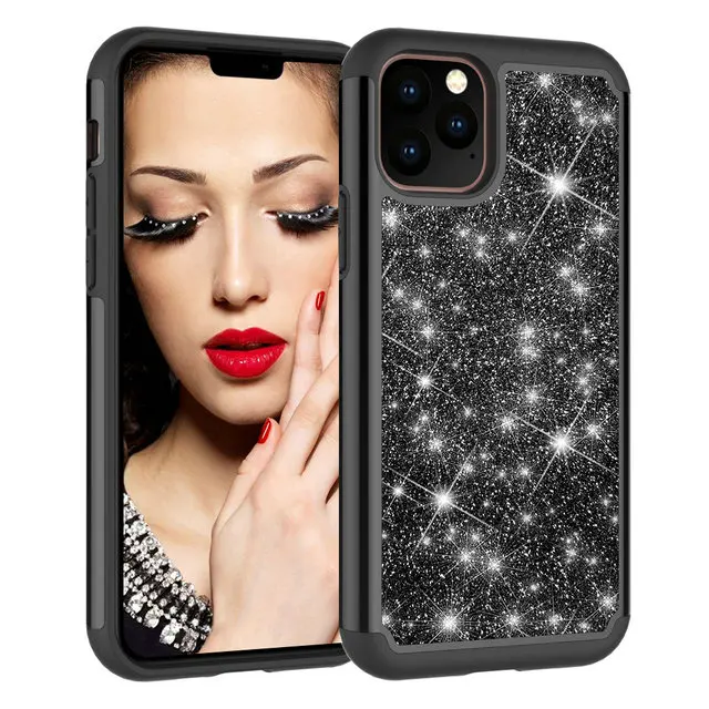 Шикарный Блестящий Роскошный чехол для iPhone 11 на iPhone 11 Pro Max 2 в 1 pc TPU задняя крышка чехол для iPhone 11 чехол 11Pro Fundas - Цвет: Черный