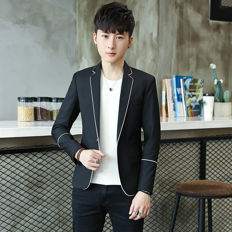 mens clothing casual blazers suit jacket drop shipping slim fit M-3XL white edge at front edge wholesale black grey male