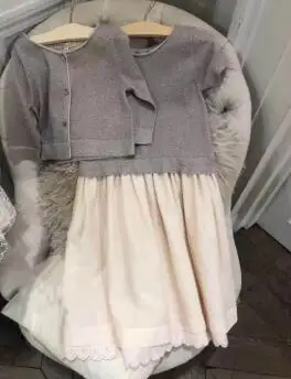 Высокое качество на заказ Новая мода осень патч серый трикотажное платье+ свитер пальто бутик Вишневый бренд