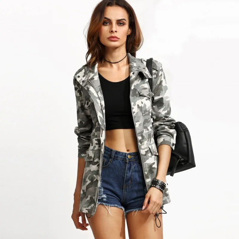 

AliExpress New Style sheinnet Trend Zipper Double Pocket Camouflage Jacket