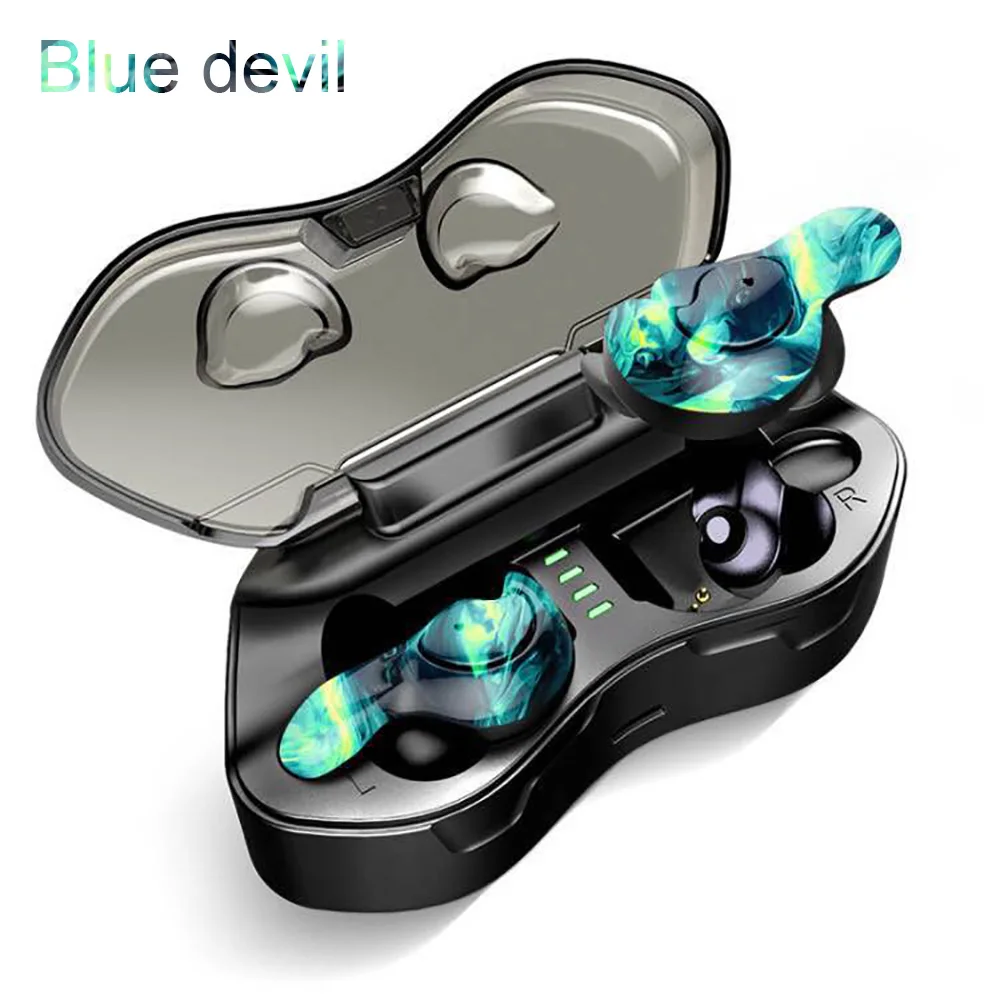 Беспроводные наушники для занятий спортом, бега, 6D, бас, беспроводная Bluetooth гарнитура, водонепроницаемые наушники с внешним аккумулятором и УФ-стерилизацией - Цвет: Blue devil
