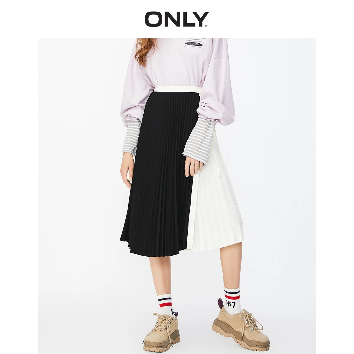 Только Женская плиссированная черно белая юбка миди с высокой талией | 119316508|Юбки|