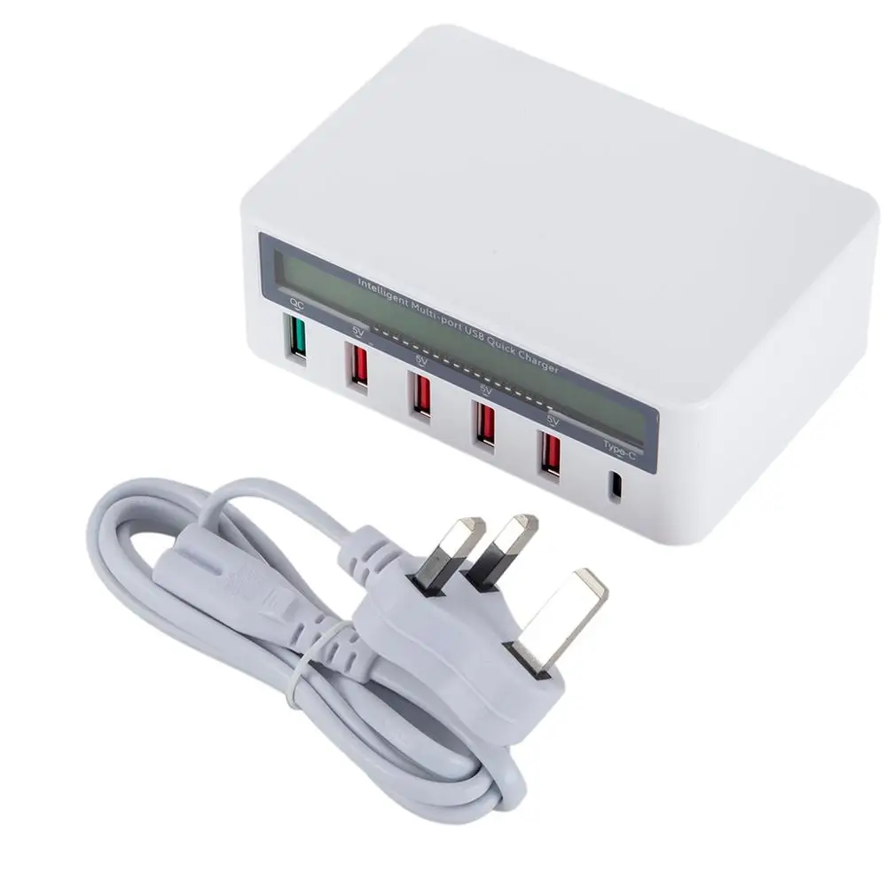 5 портов 5V 10A AC 100-240V USB QC 3,0 быстрое зарядное устройство ЖК-дисплей напряжения тока для iPhone iPad samsung