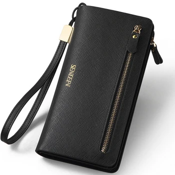 

Genuine leather wallet womens wallets and purses fashion dollar price long money clip famous brand zipper travel clutch