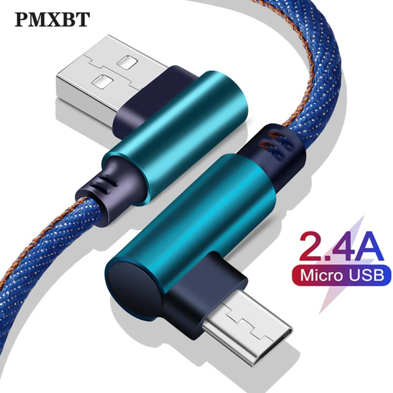 Кабель Micro USB 90 градусов 2.4A Быстрый кабель для зарядного устройства для samsung Xiaomi Android 9,0 Microusb кабель для мобильного телефона шнур 1 м 2 м