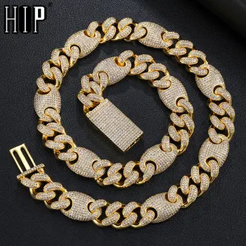

Hip Hop Bling AAA CZ Cubic Zirconia Iced Out Box Clasp Coffee Bean Miami Cuban Link Chain Necklace For Men Choker Jewelry