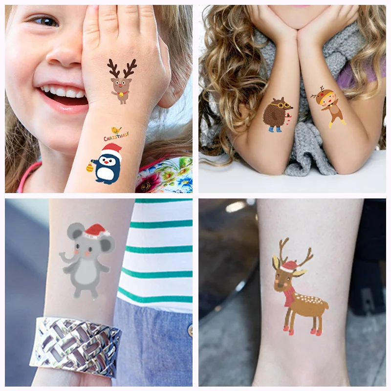 10Pcs/pack Christmas Tattoo Stickers Arm Decoration Waterproof Sweat Tattoo Stickers Stickers Christmas Toys 1pcs animal three dimensional foam stickers seven styles bubble stickers diy diary decoration mobile stickers students stickers