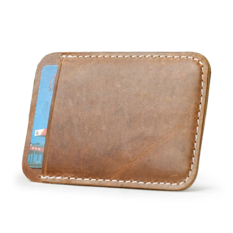 Hot Sale Original Unisex Crazy Horse Leather Design Fashion Gift Slim Wallet Front Pocket Money Clip Mini Bill Purse C059