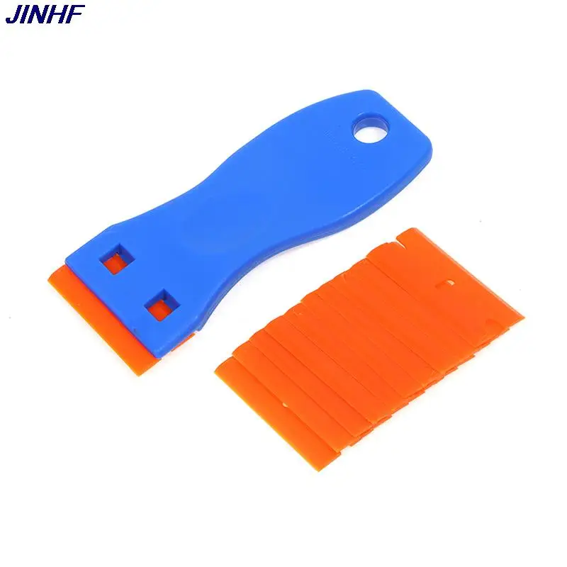 Plastic Razor Scraper with 10pcs Double Edged Plastic Blades for Removing Car Labels Stickers Glue Decals on Glass Windows razor blade scraper razor blade scrapers window scraper car cleaning kit car sticker remover glue removal scraper car film scraper car vinyl scraper window scraper tool