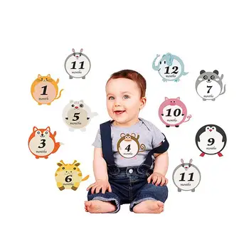 

1 Set 12pcs Cartoon Animal Baby Month Decals Infant Photo Sticker Adorable Baby Month Sticker Props For Baby Photography