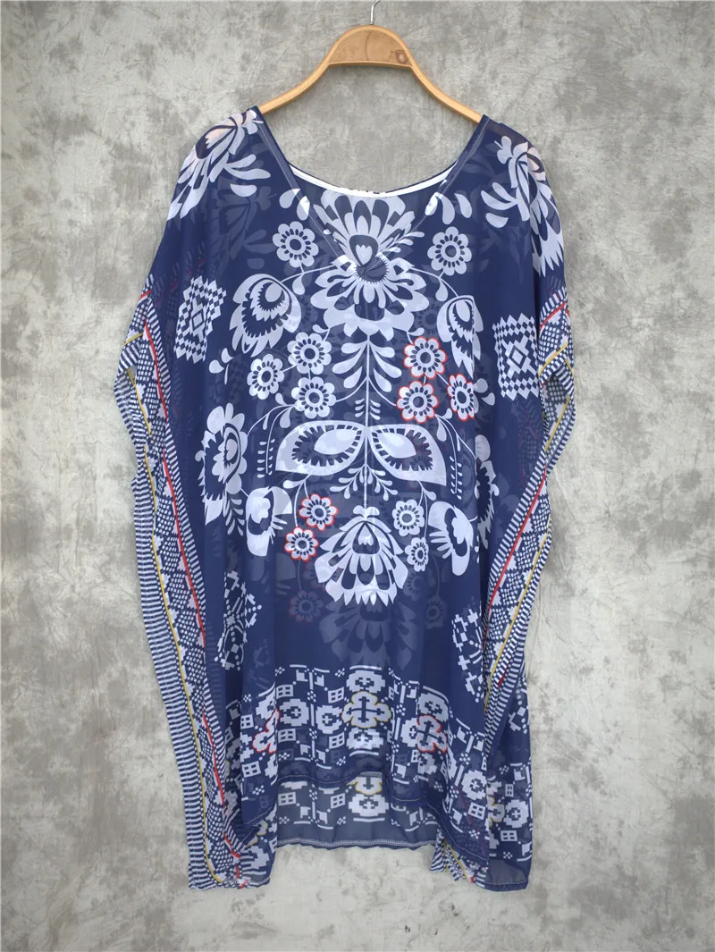 Шифоновая Пляжная накидка парео с принтом 2021 на бикини купальный костюм туника