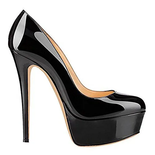 GENSHUO туфли из лакированной кожи; женские туфли на высоком каблуке-шпильке; свадебные туфли; однотонные черные пикантные Элегантные Осенние Туфли-лодочки на платформе - Цвет: Черный