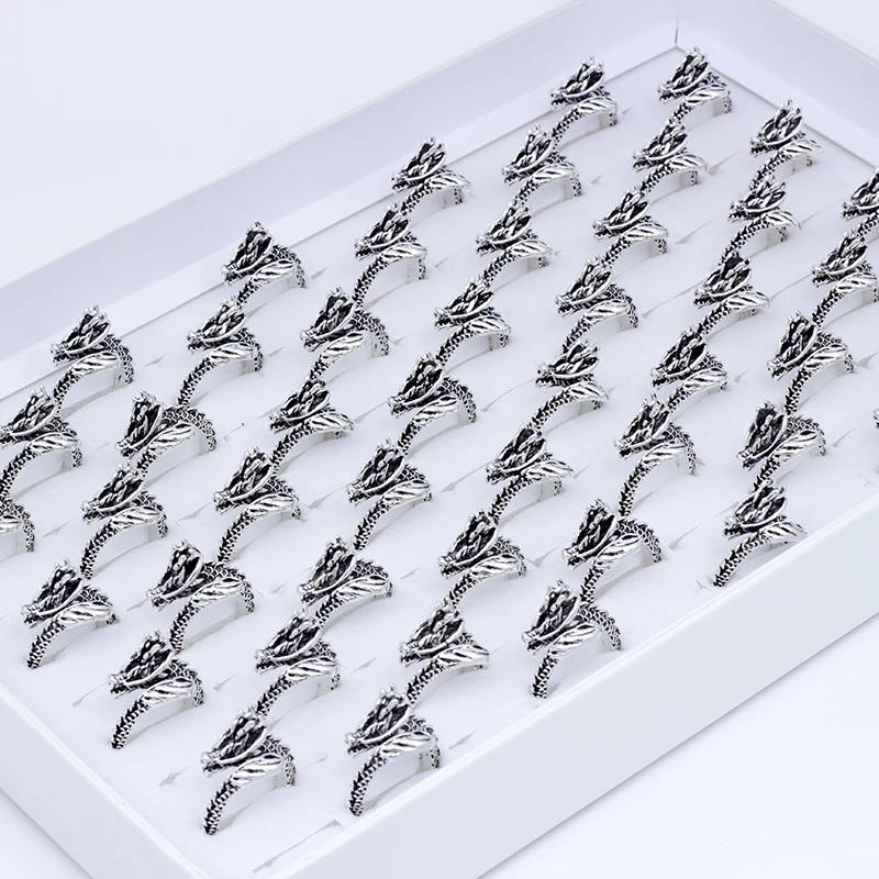 Fashion 50pcs Adjustable Men's Ring Dragon-shaped Punk Retro Men's Domineering Animal Finger Ring Creative Gift Jewelry 3
