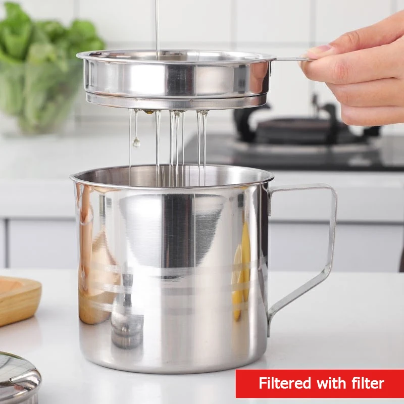 1.2L Stainless Steel Oil Kettle Strainer Pot Container with Filter