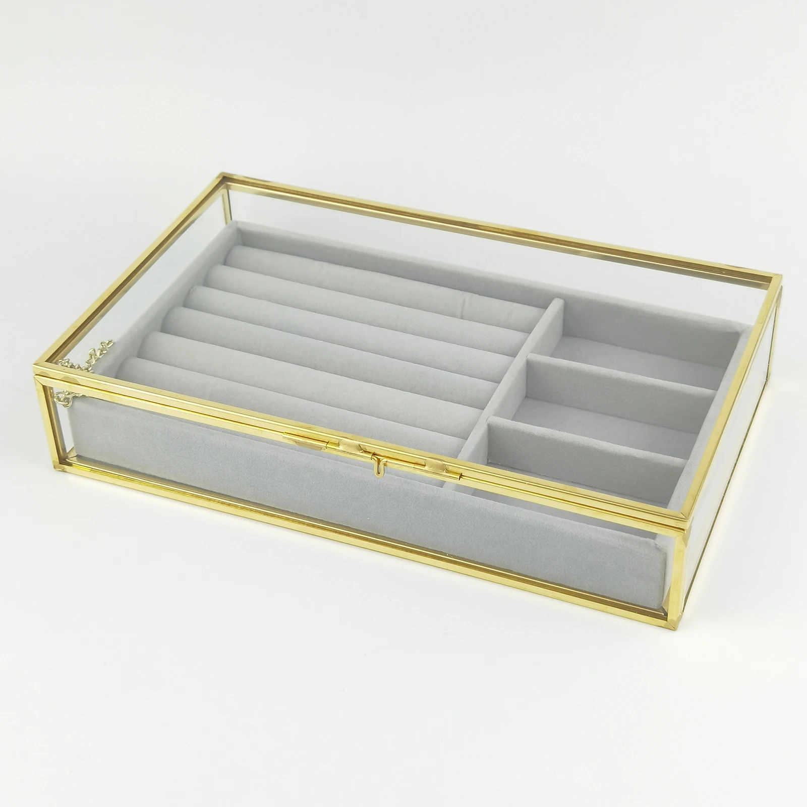 Velvet Clear Lid Jewelry Box Organizer Showcase Display Case Storage Ring Earrings