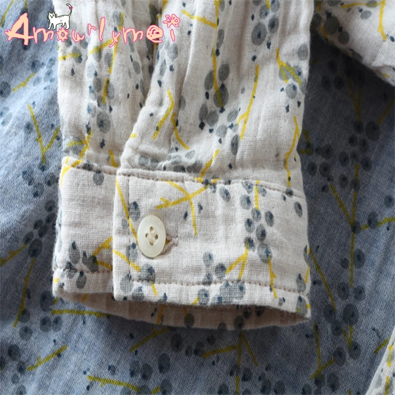 Blusas Femininas Осенняя женская футболка с цветочным принтом Mori Girl свободный воротник хлопок лен длинный стиль блузки Топы