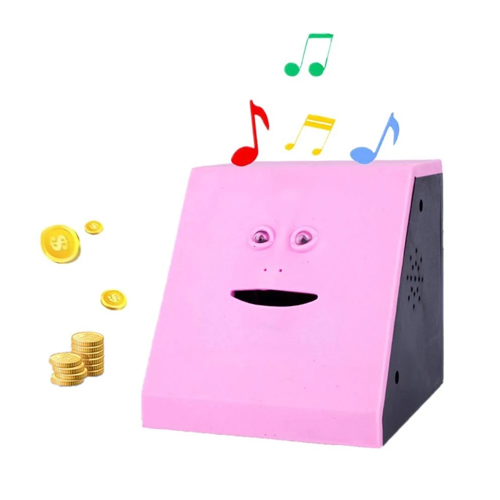  Portable Fun Unique Moving-Mouth Face Money Eating Coin Bank Battery Powered Saving Box Kids Toys G