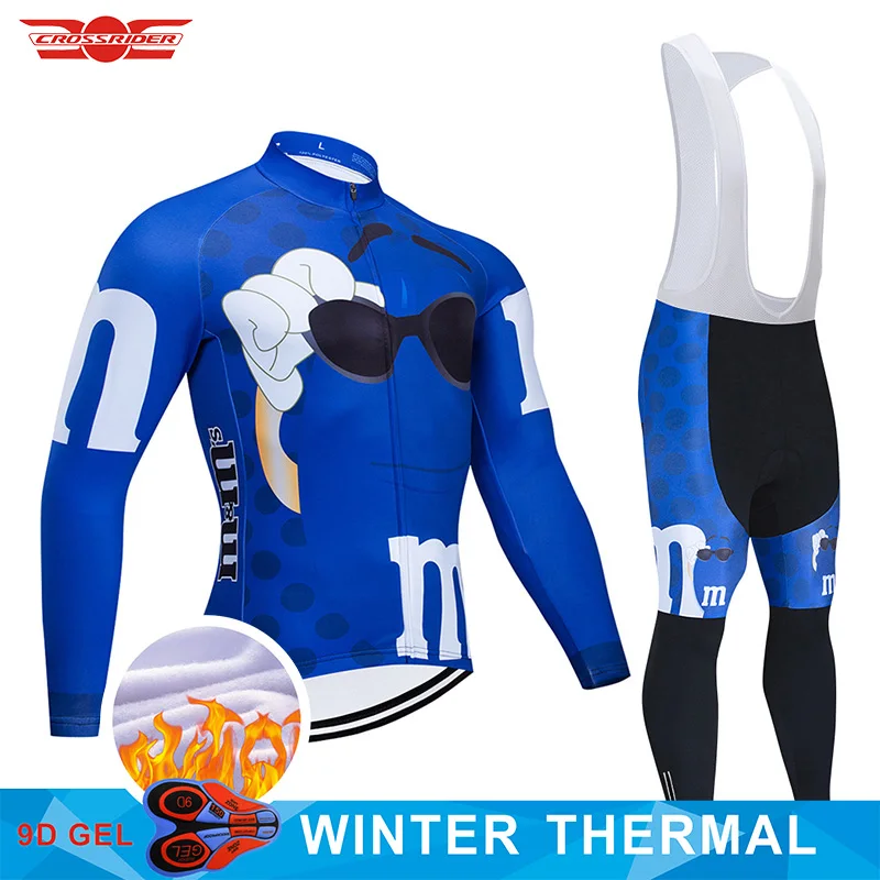 Забавная зимняя велосипедная одежда 9D брюки комплект красный велосипед одежда мужская Ropa Ciclismo термальная флисовая велосипедная куртка одежда для велоспорта - Цвет: Синий
