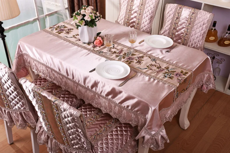 Luxury Solid Color Lace Tablecloth Chair Cover Table Flag Exquisite Relief Embroidery Rectangle Table Cover European Table Cloth