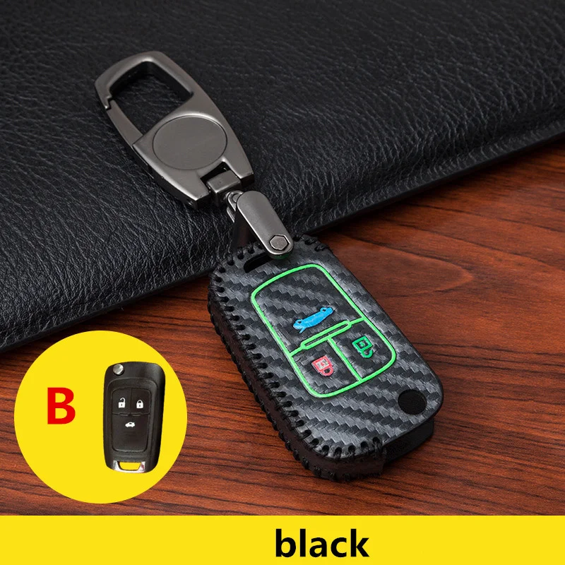 Автомобильный брелок для ключей, чехол для Buick para Chevrolet Cruze para OPEL VAUXHALL Insignia MOKKA, Стайлинг, углеродная кожа, ручная вязка - Название цвета: B-black