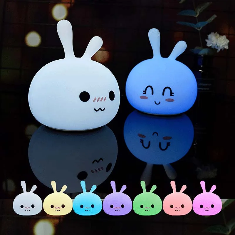

New Cartoon Led Night Light Peas Rabbit Seven Color Silicone Light Sensing Night Light Children's Bedroom Ambience Light night