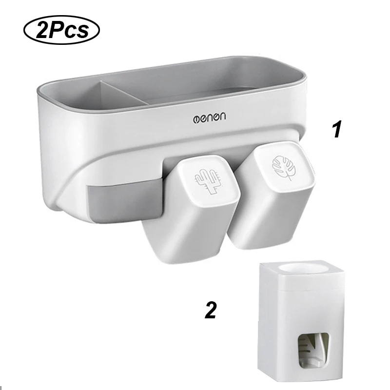 2Cup Set UNTIOR пластиковый держатель для зубной пасты и для зубной щетки соковыжималка Диспенсер аксессуары для ванной комнаты наборы домашних туалетных принадлежностей Коробка для хранения телефона чехол - Цвет: 2Cup Set