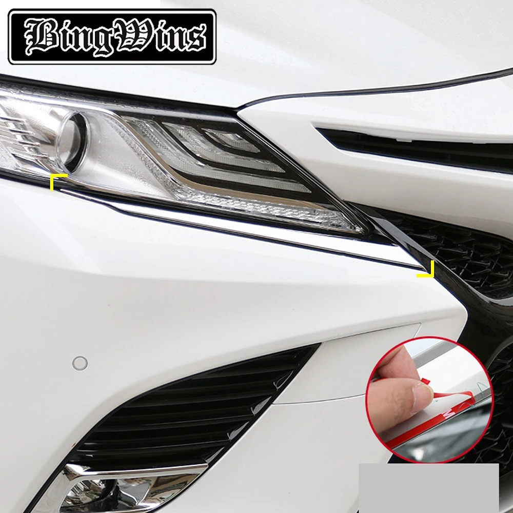 Аксессуары для стайлинга автомобилей для Toyota Camry- Хром Передняя фара лампа век брови полосы крышка отделка