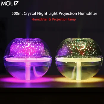 

Home Appliances USB Humidifier 500ml Ultrasonic Cool Mist Aroma Air Oil Diffuser Romantic LED Projection Lamp Humidificador