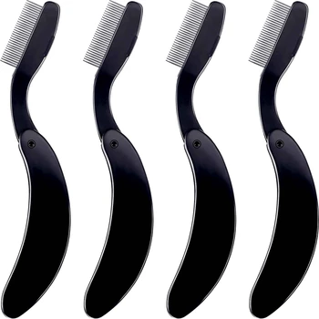 

4 Packs Folding Eyelash Comb, Stainless Steel Teeth Eyebrow Comb Lash And Brow Makeup Brush (Black)