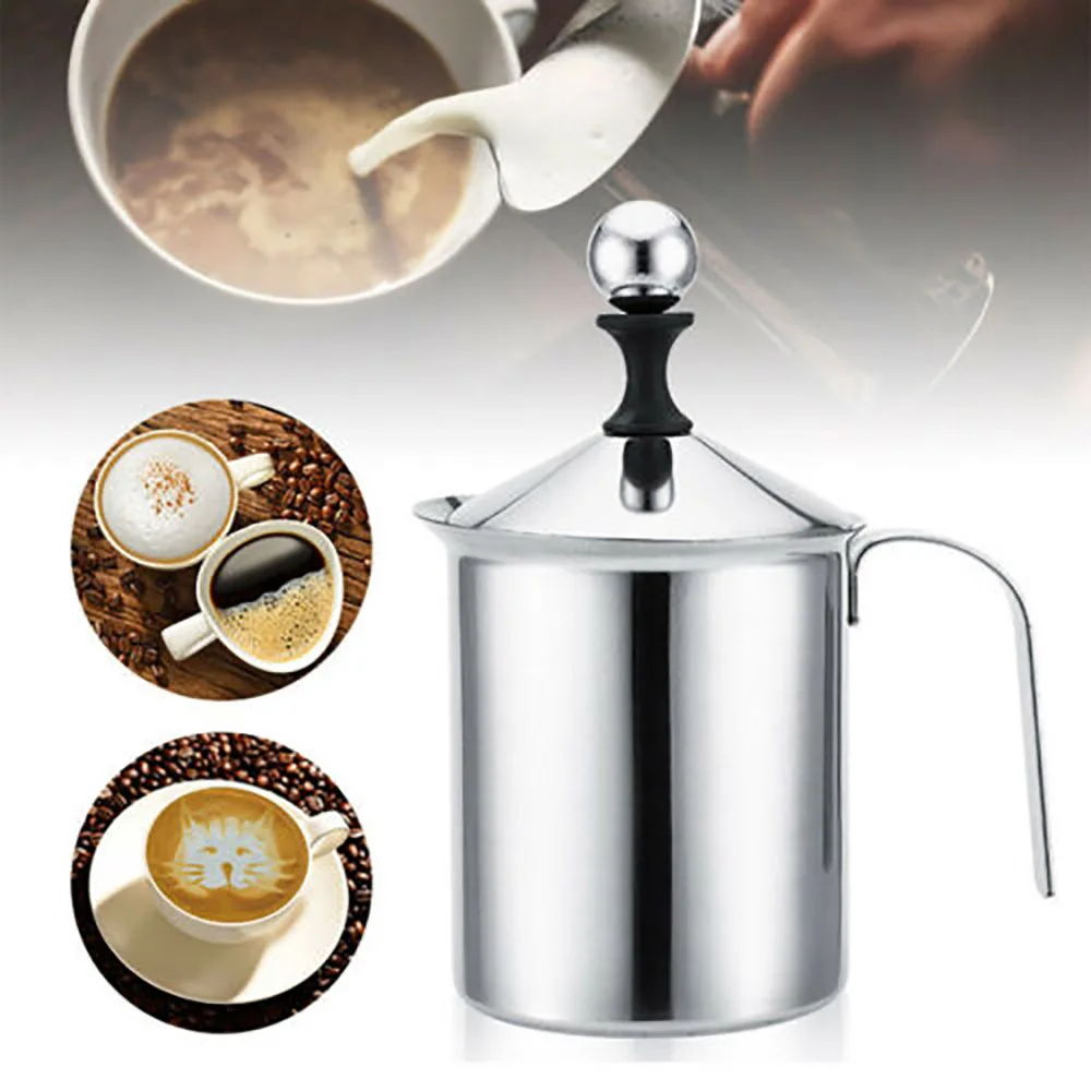 400ML Manual Milk Frother Stainless Steel Milk Creamer Double Mesh Milk Foam Coffee Foamer Creamer Machine Kitchen Tool