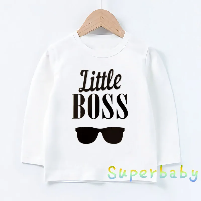 Детское мини-платье с надписью Boss Футболка с принтом для маленьких мальчиков и девочек Повседневное Забавные топы; детская футболка с длинными рукавами, LKP5207