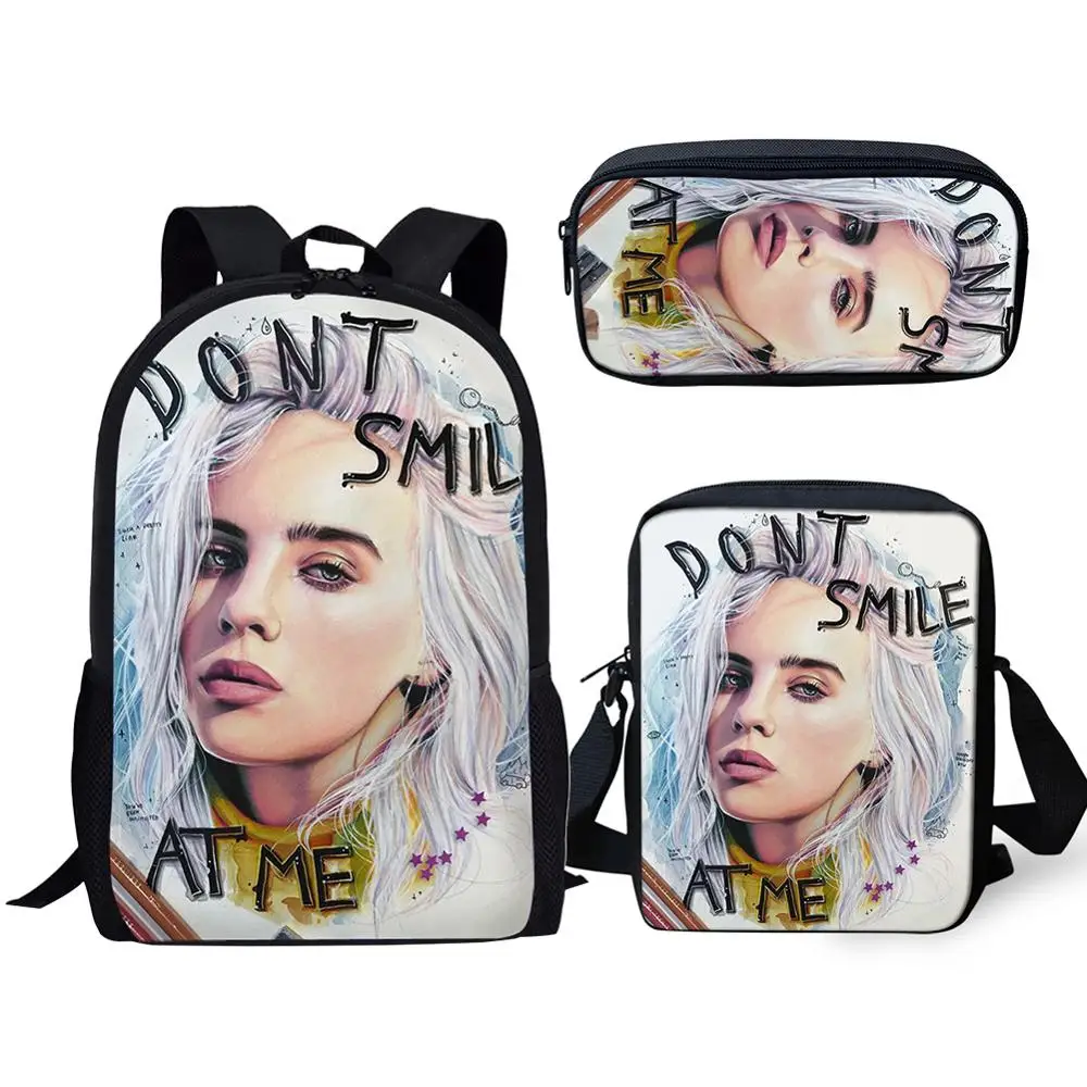CDGX2037CEK Классная певица Billie Eilish 16 Дюймов школьная сумка на молнии 3 шт./компл. рюкзак для мальчика Девочка популярный черный рюкзак - Цвет: CDGX2037CEK