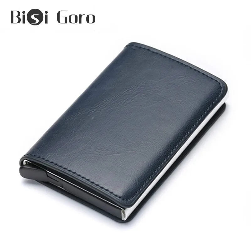 BISI GORO RFID кредитный держатель для карт для мужчин и женщин, металлическая винтажная алюминиевая коробка, искусственная кожа Crazy Horse, кошелек для карт, Прямая поставка