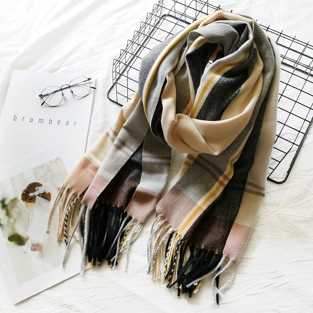 Зимний мягкий теплый шерстяной брендовый клетчатый шарф дизайн кашемировый шарф женская модная шаль для дам шарфы обертывания пашмины