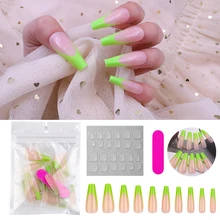 

20PCS Colorful False Nails Long Detachable French Ballet Coffin Nail Tips Press on Nail Art Tool Include Jelly Nail Stickers