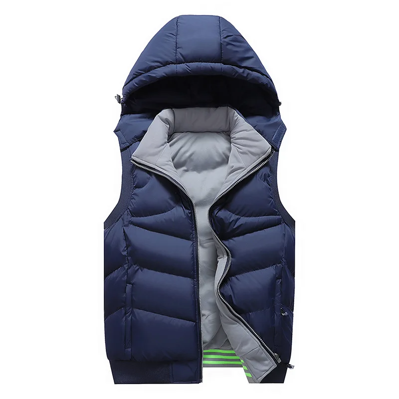 Autumn& Winter Double-sided Wear Waistcoat Men's Korean-style Hooded Thick Solid Color Teenager Coat Cotton-padded Clothes Men'