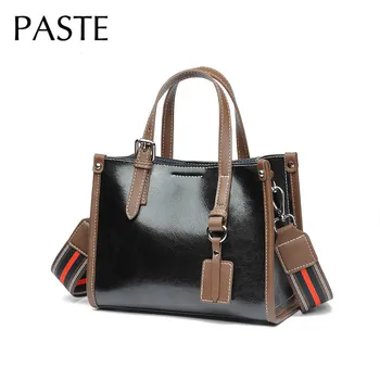 

2020 Vintage Oil Wax Cowhide Leather Office Ladies Handbag Shopping Tote Real Leather Women's Messenger Crossbody Top Handle Bag