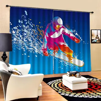 

Drapes Cortinas photo Blackout Window Drapes Luxury 3D Curtains For Living room Bed room Office Hotel Home blue curtains