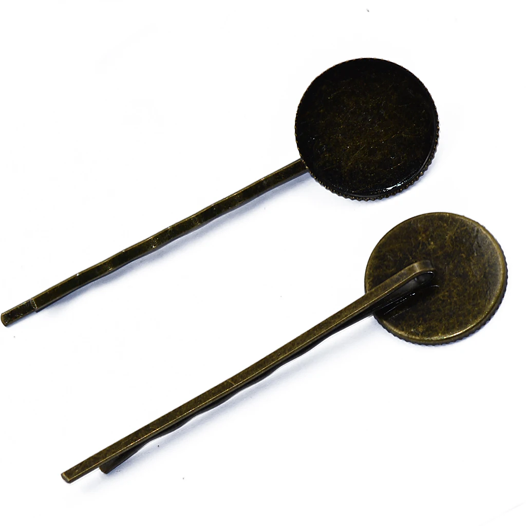 6Pcs Vintage Unique Hair Slide Clip Findings with Blank Bezel Brass Hair Pins Clips Slides Hairpins Barrettes w/ Cabochon DIY 