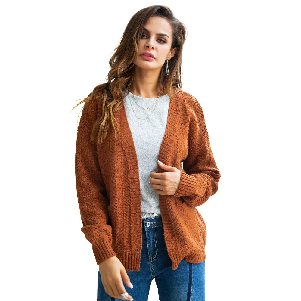 

Casual Knitted Cardigan Full Sleeve V-Neck Solid Open Stitch Autumn Winter Women Clothes Fashion Ladies Sweaters Pull Femme