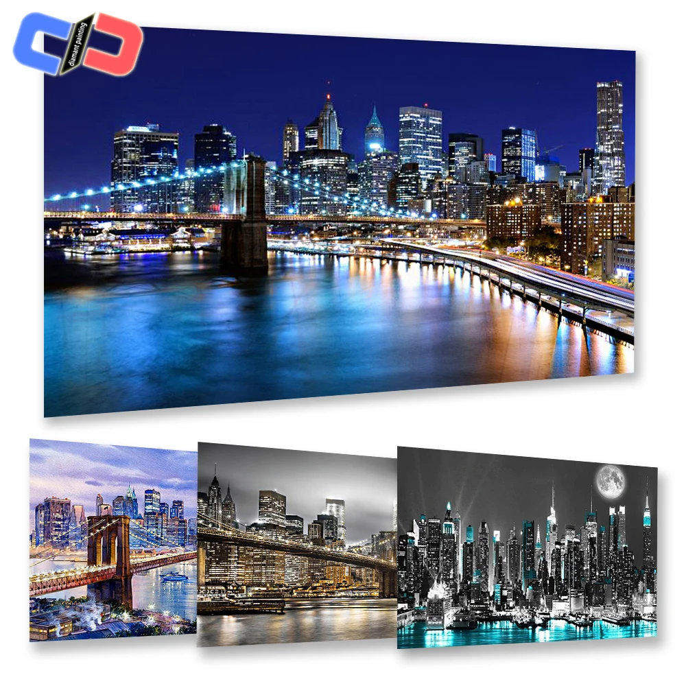 5D Diamond Painting City Night Scenery Full Square Diamond Embroidery Building Landscape Rhinestone Mosaic Wall Decor