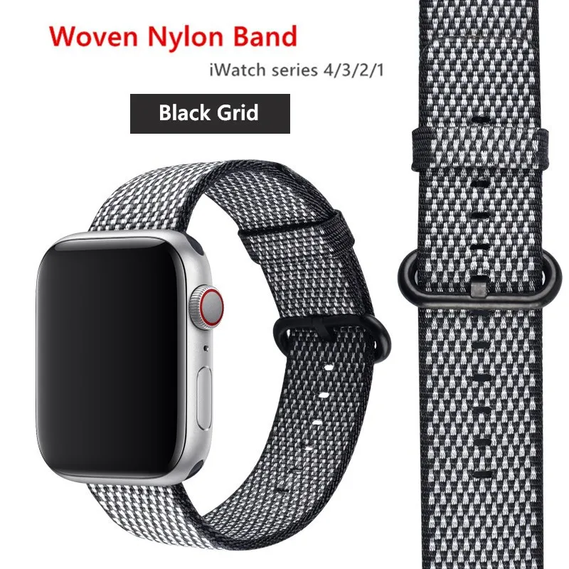 black grid Нейлоновый ремешок для Apple Watch 44 мм 40 мм iWatch 38 мм 42 мм спортивный тканевый браслет для часов Apple watch 5 4 3 2 1 38 - Цвет ремешка: black grid