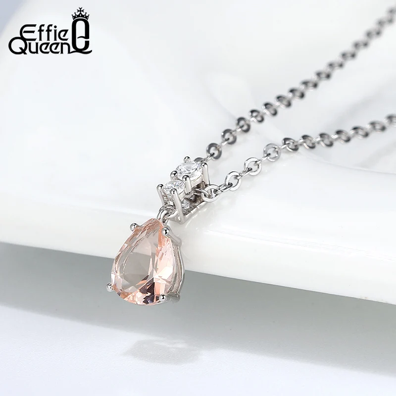 Effie queen 925 пробы серебряные ожерелья для женщин AAAA Циркон Подвеска в виде хрустальной капли хорошее ювелирное изделие свадебные подарки TSN200