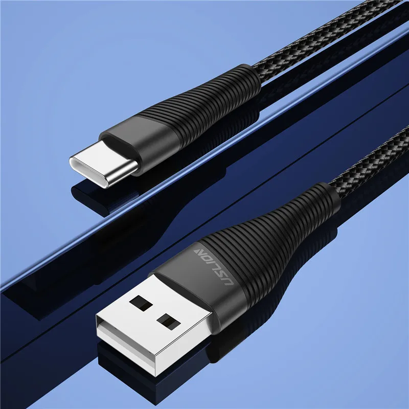 Черный USLION 3 м usb type-C кабель для samsung S10 huawei P30 Pro 3.0A Быстрая зарядка type-C кабель для зарядки телефона USB C кабель для samsung s9 - Цвет: Черный