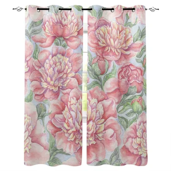 

Pink Peony Flower Watercolor Painting Bedroom Kitchen Curtains Living Room Decoration Items Window Curtains for Living Room