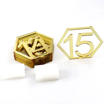

1-15 Hexagon Table Seat Signs Numbers Gold Acrylic Mirror for Engagement Wedding