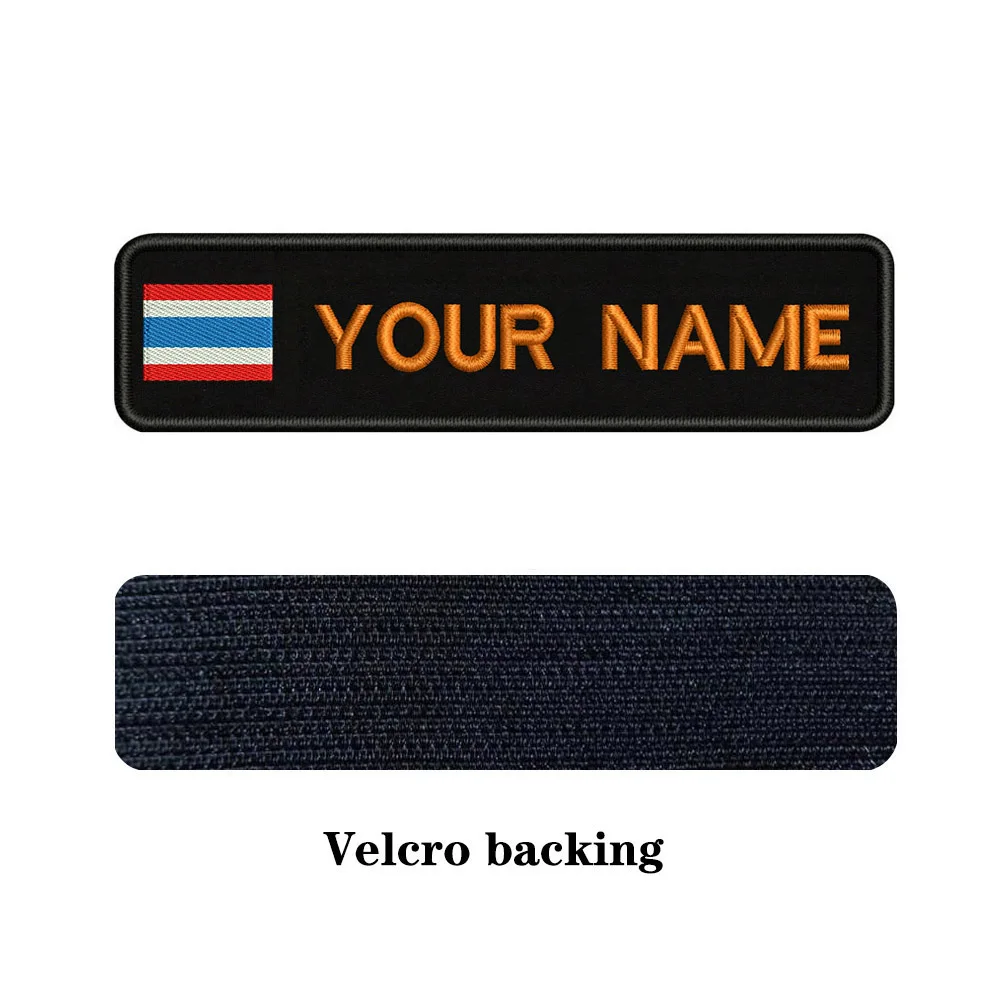 orange-Velcro Пользовательские вышивки Таиланд Национальный флаг заплатка с текстом 10 см* 2,5 см значок Утюг на или липучке подложки для одежды брюки рюкзак шляпа - Цвет: orange-Velcro